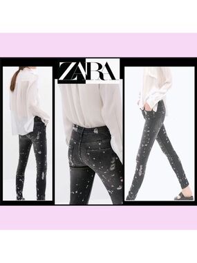 ZARA Black Paint-Splash Skinny Jeans - Women's
